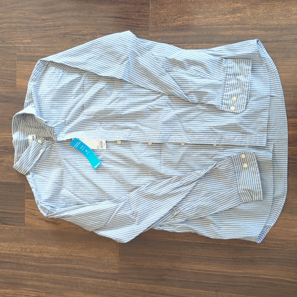Blue Striped Button Down Flexwear Fabric - L
